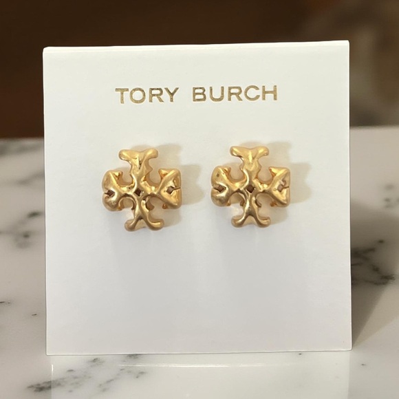 TORY BURCH • Vintage Gold Roxanne Logo Small Stud Earrings - Picture 7 of 7